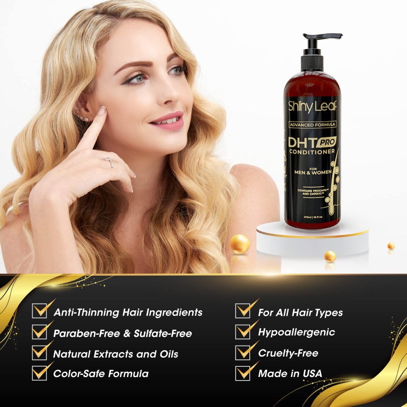 Shiny Leaf Hair Loss Conditioner for Women & Men - DHT Blocker Included, Paraben & Sulfate Free Biotin Conditioner, Thickening Formula for Thinning Hair, Safe for All Hair Types - USA Made, 16oz - Image 3