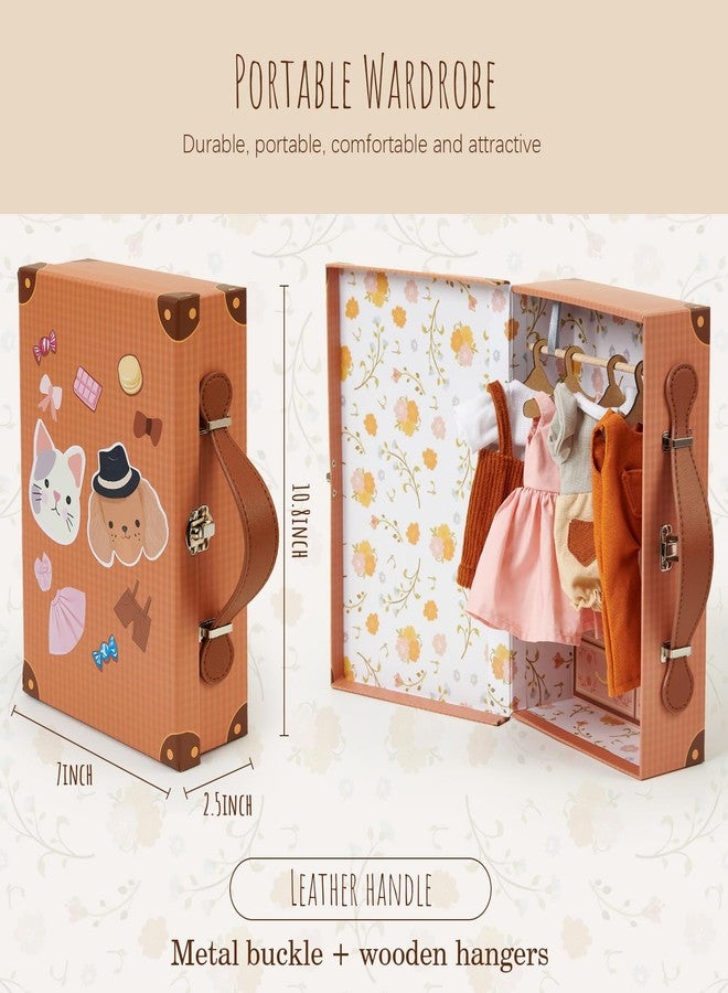 Golray Portable Dress Up Plush Doll Set with Storage Case, Cat & Dog Stuffed Animal Toys, Doll Clothes with Wooden Hangers & Suitcase Wardrobe Travel-Ready Toy Organizer, Gifts for Girls Ages 3+ - Image 4