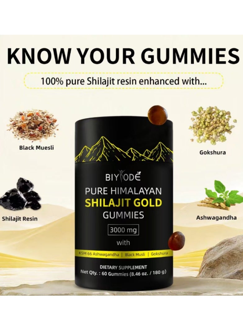 BIYODE Pure Himalayan Shilajit Supplement For Men & Women - High In Trace Minerals & Ashwagandha - Energy, Brain, Immunity Dietary Supplement 60 Gummies  - Image 3