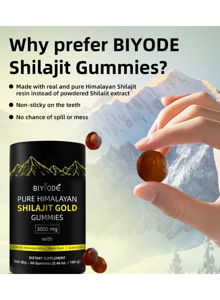 BIYODE Pure Himalayan Shilajit Supplement For Men & Women - High In Trace Minerals & Ashwagandha - Energy, Brain, Immunity Dietary Supplement 60 Gummies  - Image 2