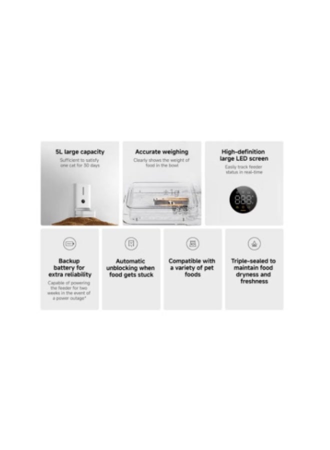 ميثيا وحدة تغذية طعام الحيوانات الأليفة الذكية Xiaomi 2 | حاوية طعام سعة 5 لتر | شاشة LED | وعاء وزن الطعام | أبيض - Image 3