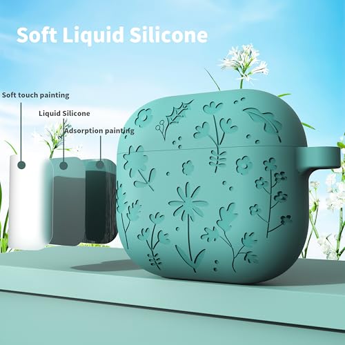 DamonLight Flora Engraved Case for AirPods 4 Cover Shock-Proof Protective Silicone Case with Keychain for Apple Airpods 4th Generation 2024 Released (Forest Green) - Image 3
