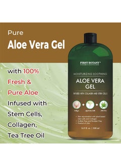 First Botany , Pure Aloe Vera Gel 100% Fresh Pure Aloe Infused With Stem Cells, Collagen Tea Tree Oil Natural Raw Moisturizer For Face Skin Body Hair Perfect For Sunburn, Acne, Razor Bumps 16.9 Fl Oz  - Image 3