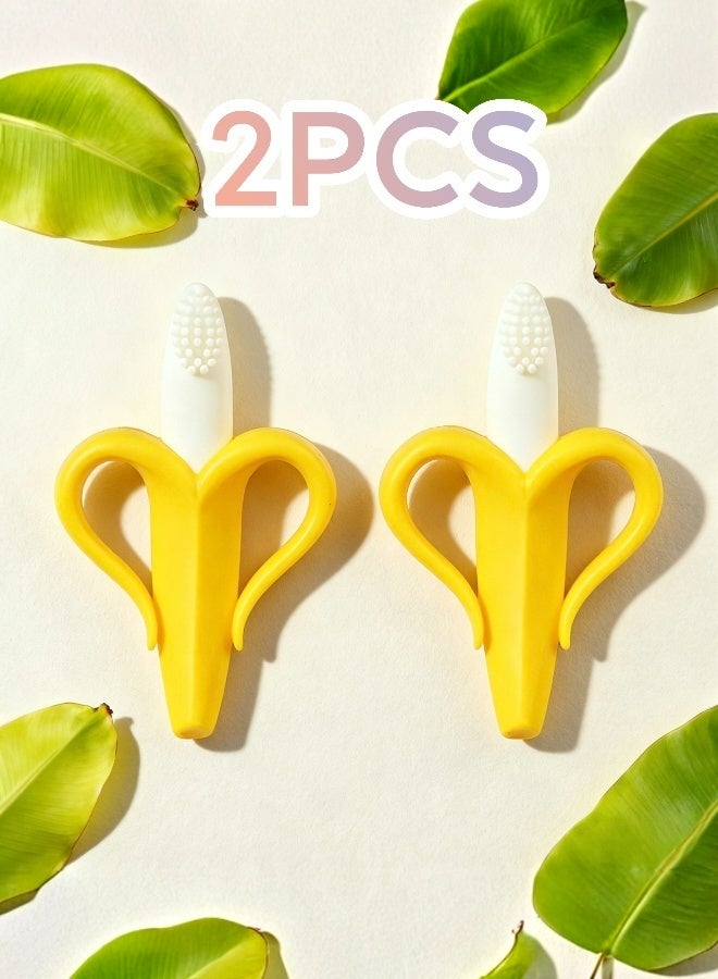 2 Pieces of Bendable Soft Silicone Aiybao Infant Training Toothbrush and Teether BPA Free Safe Chewable Teething Relief for Toddlers 6 to 24 Months with Non Slip Handle - Image 1