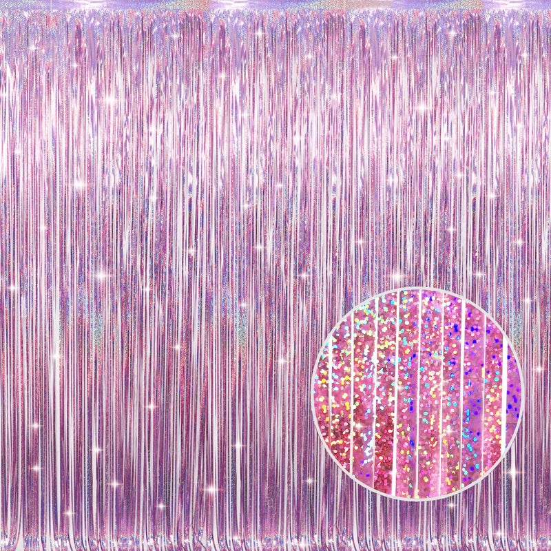 GOER 3.2 ft x 9.8 ft Metallic Tinsel Foil Fringe Curtains Party Photo Backdrop Party Streamers for Birthday,Graduation,New Year Eve Decorations Wedding Decor(1 Pack,Laser Pink) - Image 1