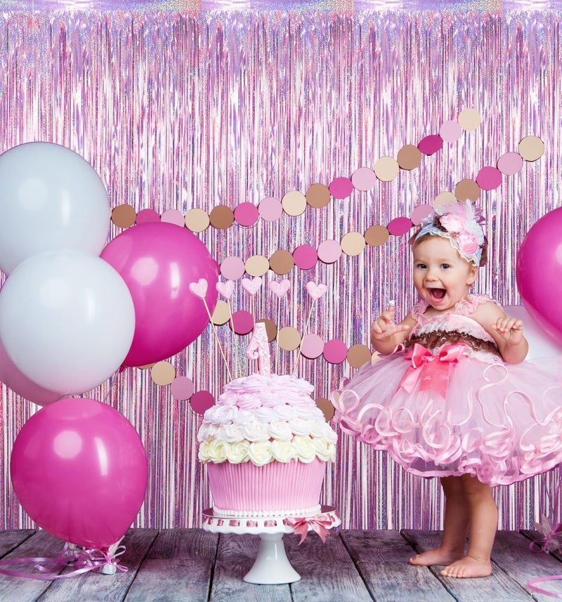 GOER 3.2 ft x 9.8 ft Metallic Tinsel Foil Fringe Curtains Party Photo Backdrop Party Streamers for Birthday,Graduation,New Year Eve Decorations Wedding Decor(1 Pack,Laser Pink) - Image 2