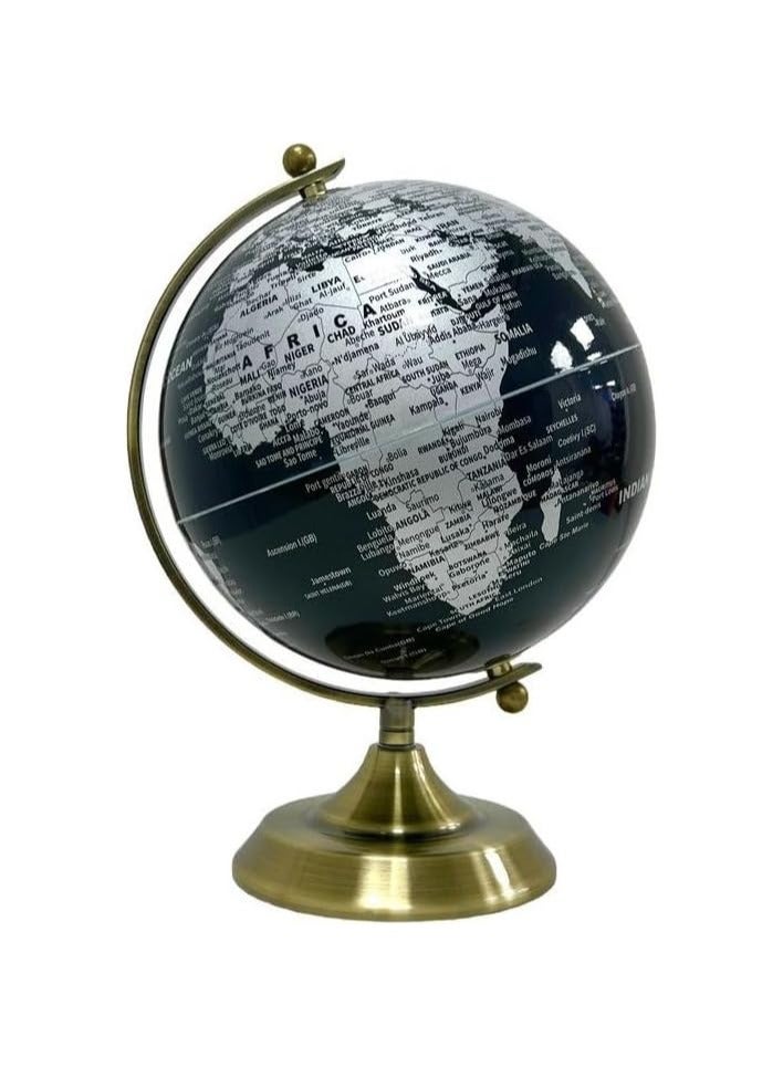 DeloPik 20cm World Globe Political Map Globe - English Map - Educational;Geographic;Modern Desktop Decoration - Stainless Steel Arc And plastic Base - School, Home,Office - Image 1