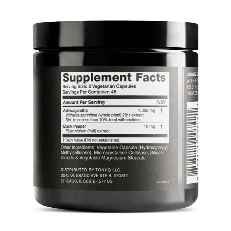 Toniiq Ashwagandha - Ultra High Potency 20:1 Extract with 10% Withanolides - Wild Harvested in India - Highly Concentrated - Third-Party Lab Tested - 90 Capsules - Image 2