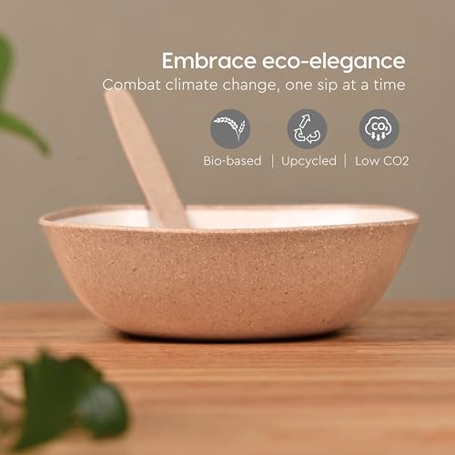 Eha Set of 6 Earth-Friendly Multipurpose Bowls for Kitchen with Spoons | 750 ml | Made with Rice Husk Biocomposite| Microwave Safe Bowl | for Hot & Cold Serving Bowl Set | Tortilla - Image 3