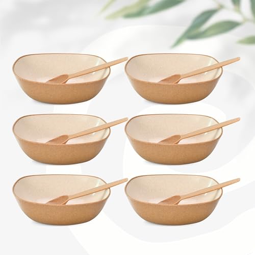Eha Set of 6 Earth-Friendly Multipurpose Bowls for Kitchen with Spoons | 750 ml | Made with Rice Husk Biocomposite| Microwave Safe Bowl | for Hot & Cold Serving Bowl Set | Tortilla - Image 1