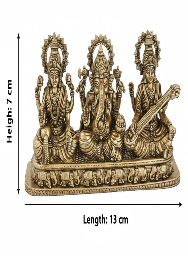 BEXCO Brass Laxmi Ganesh Saraswati Idol, Traditional Antique Gold Finish, 5.1 x 1.2 x 2.8 inches , 270 gms Hindu Religious Statue for Daily Worship - Image 2