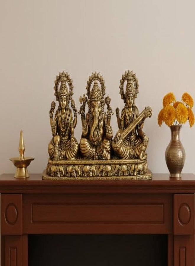 BEXCO Brass Laxmi Ganesh Saraswati Idol, Traditional Antique Gold Finish, 5.1 x 1.2 x 2.8 inches , 270 gms Hindu Religious Statue for Daily Worship - Image 3