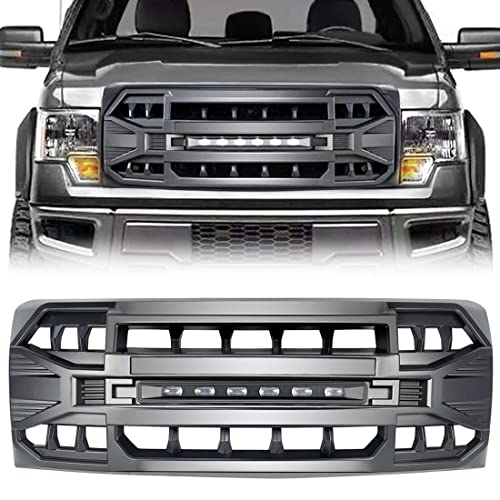 MEGAIE Front Grill Replacement for F150 2009-2014, Matte Black Front Bumper Grille w/Off-Road Lights - Image 1
