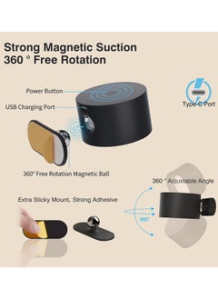 Alruht LED Wall Sconce, Wall Mounted Lamp with USB Port, 3 Color Temperature and 3 Brightness Level, 360°Rotate Magnetic Ball, Cordless Wall Light for Reading Bedside, Black  - Image 4