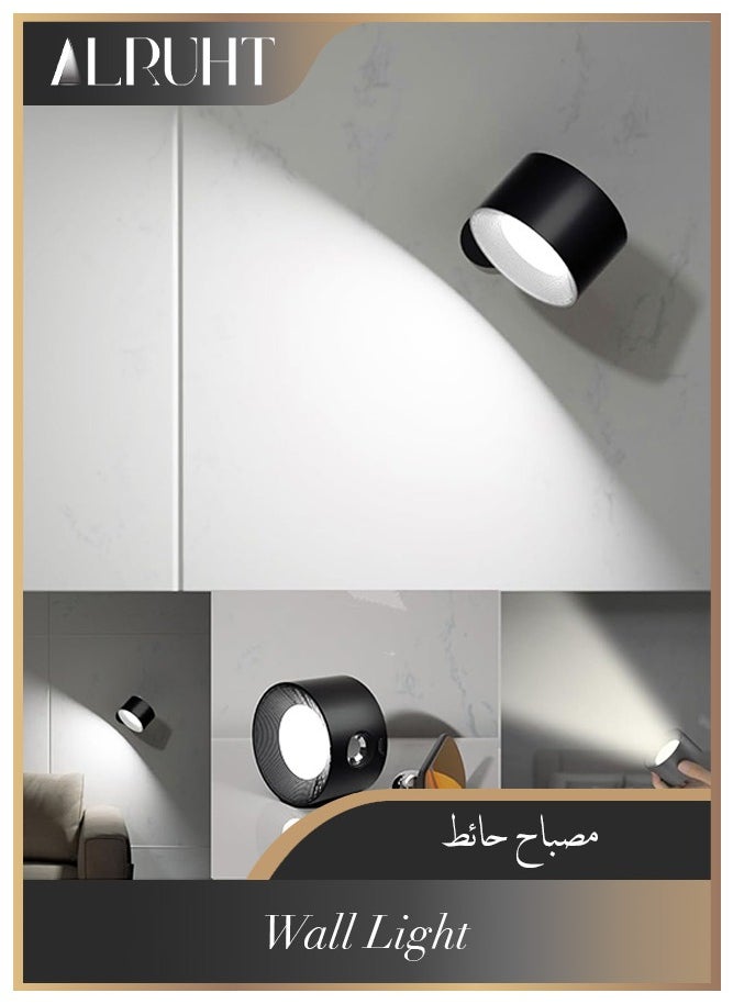 الروهيت شمعدان حائط LED ، مصباح مثبت على الحائط مع منفذ USB ، درجة حرارة 3 ألوان و 3 مستويات سطوع ، كرة مغناطيسية دوارة 360 درجة ، مصباح حائط لاسلكي لقراءة السرير ، أسود  - Image 1