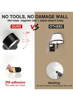 Alruht LED Wall Sconce, Wall Mounted Lamp with USB Port, 3 Color Temperature and 3 Brightness Level, 360°Rotate Magnetic Ball, Cordless Wall Light for Reading Bedside, Black  - Image 3