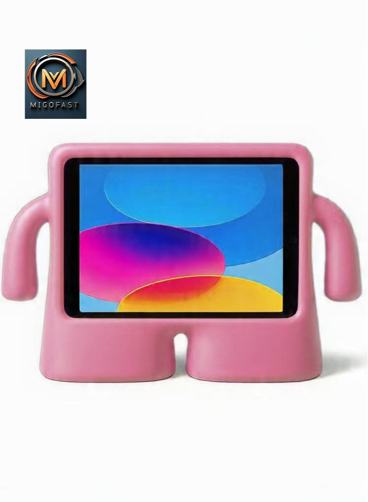 جراب أطفال لجهاز iPad (A16) الجيل الحادي عشر/العاشر (2025/2022) غطاء متين مقاوم للصدمات من إسفنج EVA مع حامل بمقبض، جراب خفيف الوزن مقاوم للسقوط للأولاد والبنات، متوافق مع iPad (A16) الجيل الحادي عشر/العاشر (2025/2022) جراب أطفال وردي فاتح