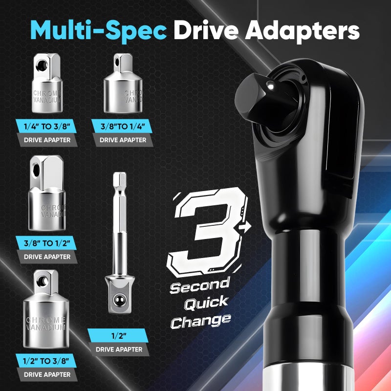 chufa 1/2" Offset Extension Wrench with 3/8" & 1/4" Drive Adapters, Right Angle Impact Ratchet Extender for Tight Spaces, Compatible with Electric Ratchet and Drill - Image 5