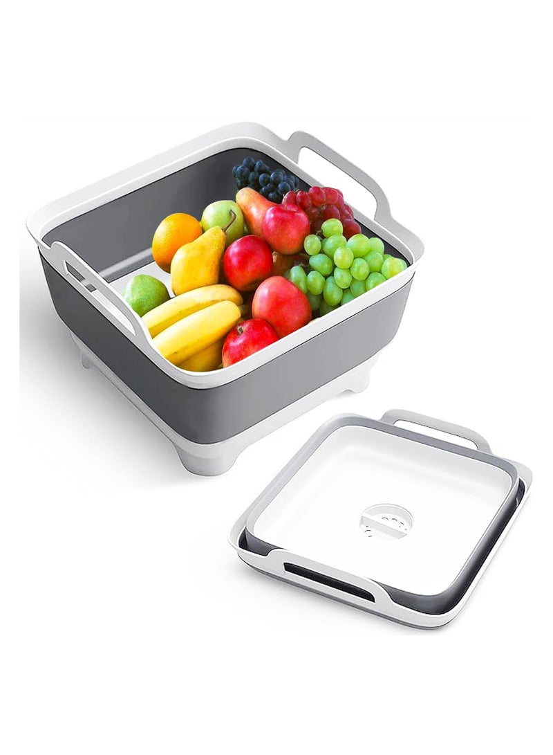 Collapsible Dish Tub with Drain Plug, Foldable & Portable Camping Sink Basin, 9L Folding Washing Bucket for Kitchen and All Outdoor Activities - Image 1