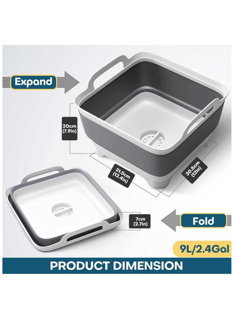 Collapsible Dish Tub with Drain Plug, Foldable & Portable Camping Sink Basin, 9L Folding Washing Bucket for Kitchen and All Outdoor Activities - Image 3