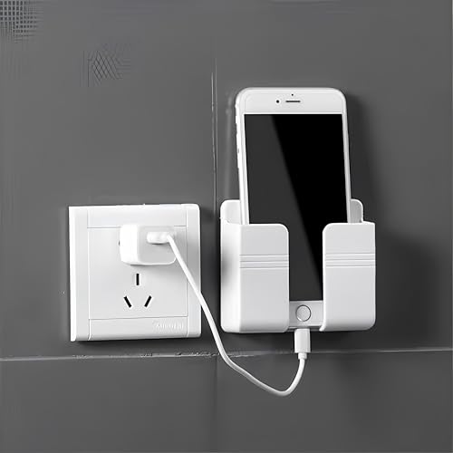 Gladiadora® Mobile Phone Mobile Holder for wall, Multi-Functional Storage Holder - | Bedside | Fixed Rack | Bedroom | Office Accessories- (White) - Image 1