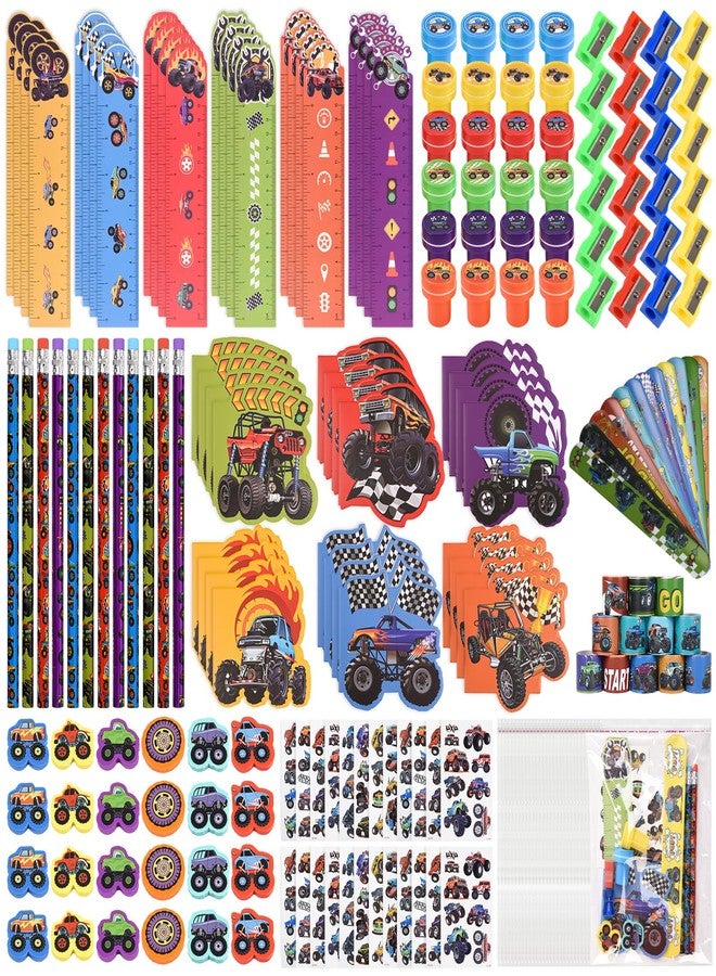 Ulema 24 Pack 216Pcs Monster Truck Party Favors , Race Car Themed School Stationery with Sticker Stamper Eraser Ruler Bulk for School , Stuffers Pinata Filler Supplies Classroom Prize - Image 1