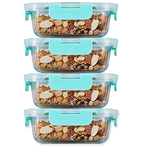 Allo FoodSafe Glass Containers with Lids, Lunch Boxes for Office with Break Free Lock, Microwave Safe Containers,Borosilicate Meal Prep Glass Food Storage Containers for Kitchen, Set of 4, 370ml - Image 1