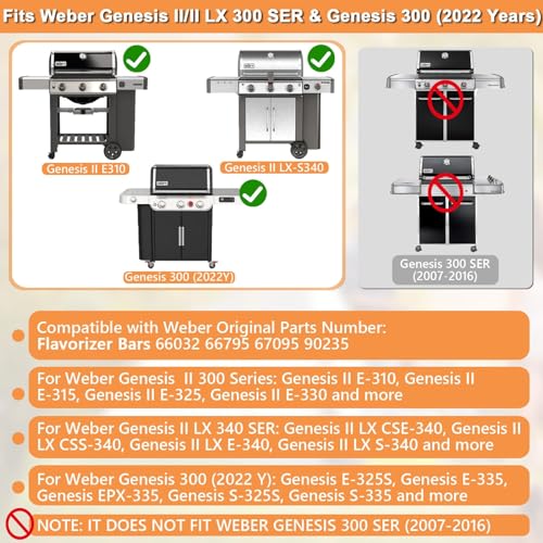 PETKAO 66032 GS4 Genesis 2 Flavorizer Bars for Weber 3 Burner GS4 Genesis II Replacement Parts Genesis II/LX 300 SER E310 E315 E335 S310,Genesis 300 (2022 YRS), Weber 67095 66795,17 1/8'' 304 Stainless Steel - Image 2