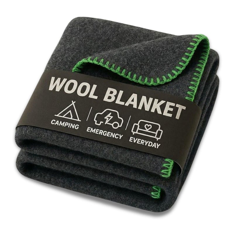 Jmr Usa Inc. Wool Camping Blanket â€“ 70% Wool Heavy-Duty Military Style Throw, Warm & Washable, Fire Retardant Cover for Emergency, Survival & Outdoor Use â€“ Perfect for Camping, Car, Home & Hiking, Grey 66x90 - Image 1