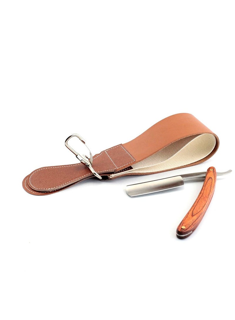 Grandslam Grandslam Pro Natural Wooden Handle 420 Stainless Steel Straight Razor with Premium Leather Strop,Straight Razor Shaving Kit for Men,2 Layers Leather Canvas Strop Sharpening Strop Brown - Image 2