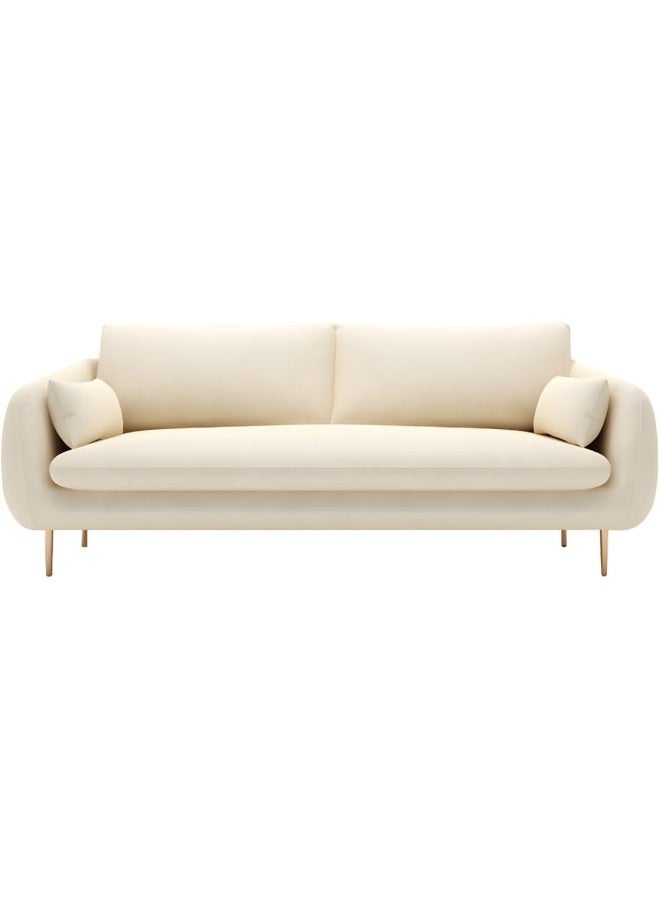 Ripple FURNITURE UAE Homes Velvet Contemporary Sofa with Pillow Cushion Back, 200 cm, Grey (Off White)  - Image 1