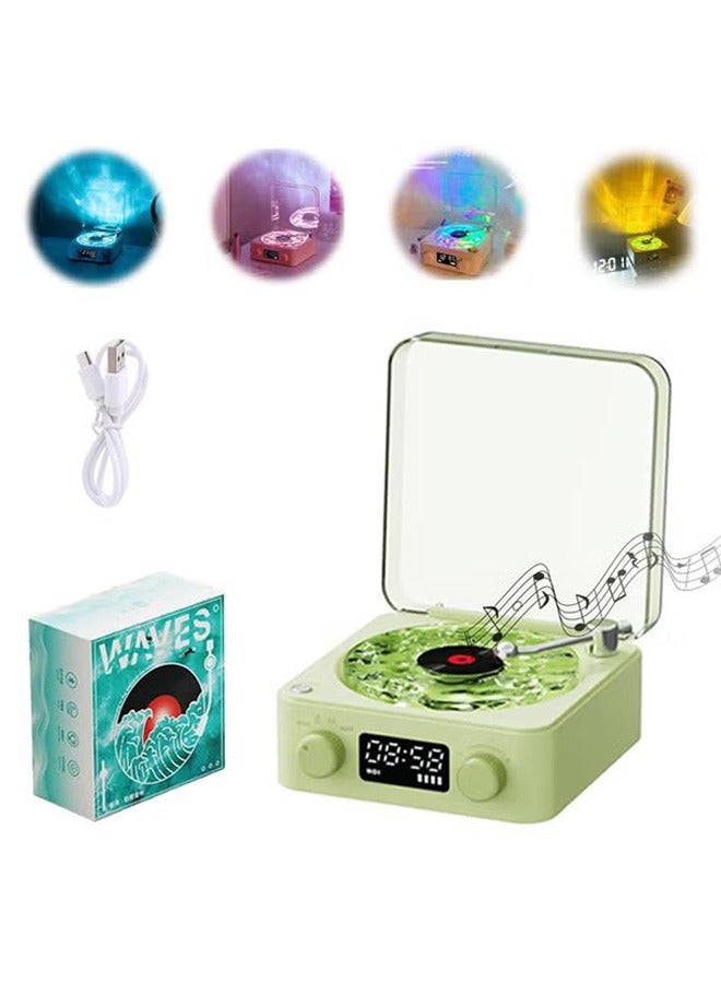 Wireless Vintage Wave Vinyl Record Player Style Bluetooth Speaker, Portable CD Player That Looks like a Record Player, with Ambient Lights,Green - Image 1