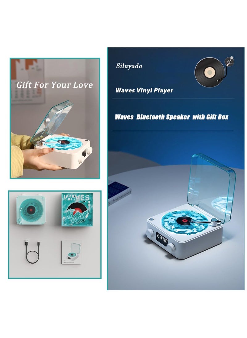 Wireless Vintage Wave Vinyl Record Player Style Bluetooth Speaker, Portable CD Player That Looks like a Record Player, with Ambient Lights,Green - Image 3