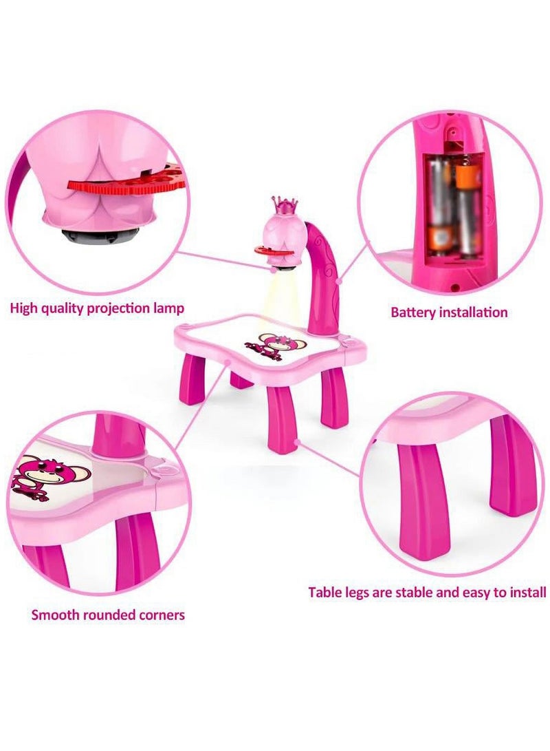 لعبة رسم بجهاز عرض بلاستيكي مع 24 نمطًا مختلفًا و12 قلمًا مائيًا و3 مصابيح وكتاب واحد وجهاز عرض بلاستيكي وردي اللون بحجم كبير 3 سنوات فما فوق - Image 2