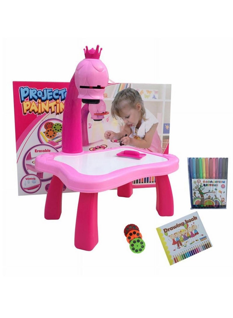 لعبة رسم بجهاز عرض بلاستيكي مع 24 نمطًا مختلفًا و12 قلمًا مائيًا و3 مصابيح وكتاب واحد وجهاز عرض بلاستيكي وردي اللون بحجم كبير 3 سنوات فما فوق - Image 3