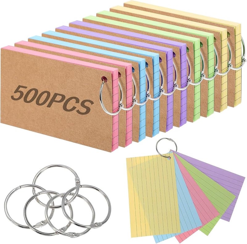 500 قطعة بطاقات مفهرسة ملونة مبطنة من الجانبين، بطاقات ملاحظات ثقيلة للدراسة - Image 2