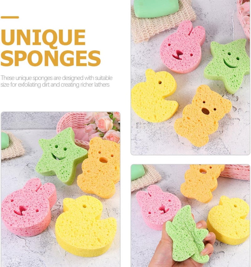 3pcs Bath Sponges Wood Pulp Cartoon Shower Sponges Small Bathing Accessories with Star Duck Bunny for Newborns - Image 3