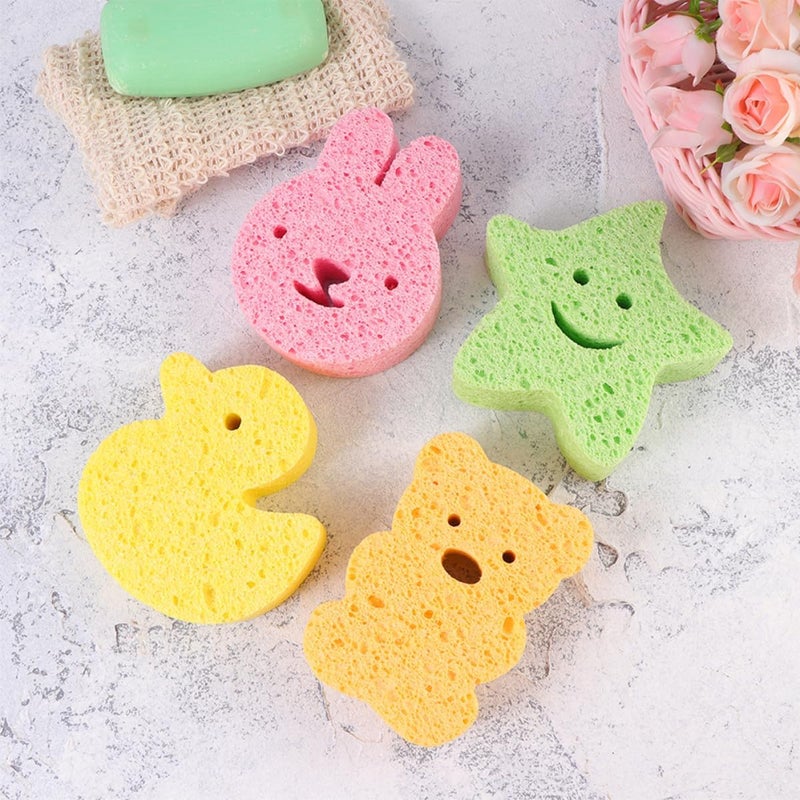 3pcs Bath Sponges Wood Pulp Cartoon Shower Sponges Small Bathing Accessories with Star Duck Bunny for Newborns - Image 5