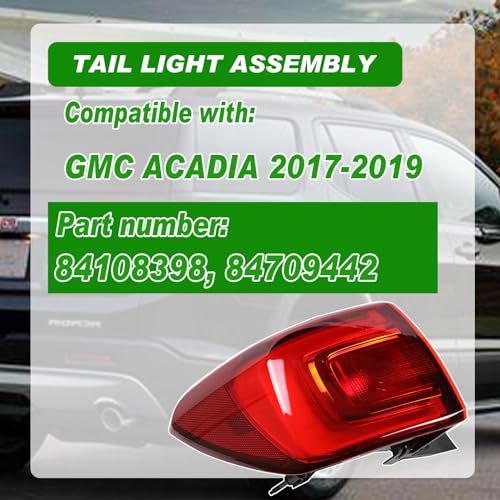 Lochnchn Tail Lights Compatible with GMC Acadia 2017 2018 2019 Rear Taillights Led Brake Light with Bulb Right Passenger Side Tail Lamp Replace GM2805126 84709442 - Image 2