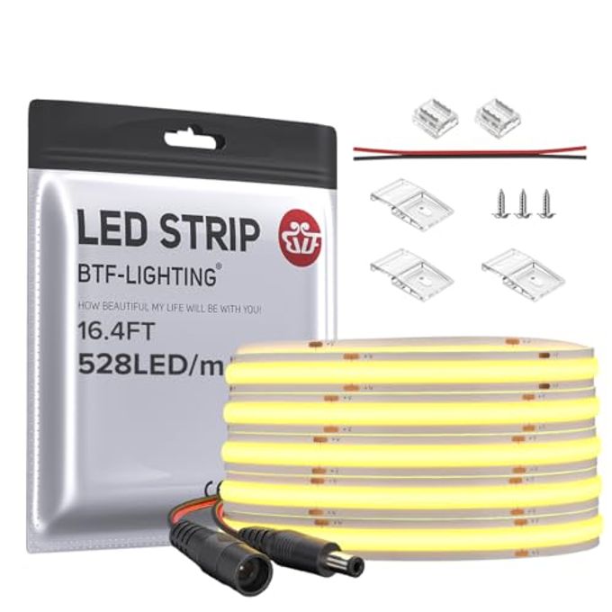 BTF-LIGHTING FCOB COB LED Strip 528LED/m Flexible High Density Uniform Light 14W/m 16.4FT DC12V Warm White 2700K CRI 90+ 10mm Width for Home Indoor Decoration(No Adapter or Controller) - Image 4