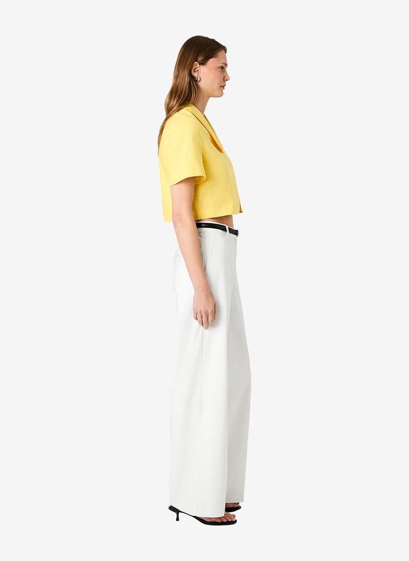 French Connection Women's Dsy Ylw Theo Linen Oversized Collar Top - Image 4