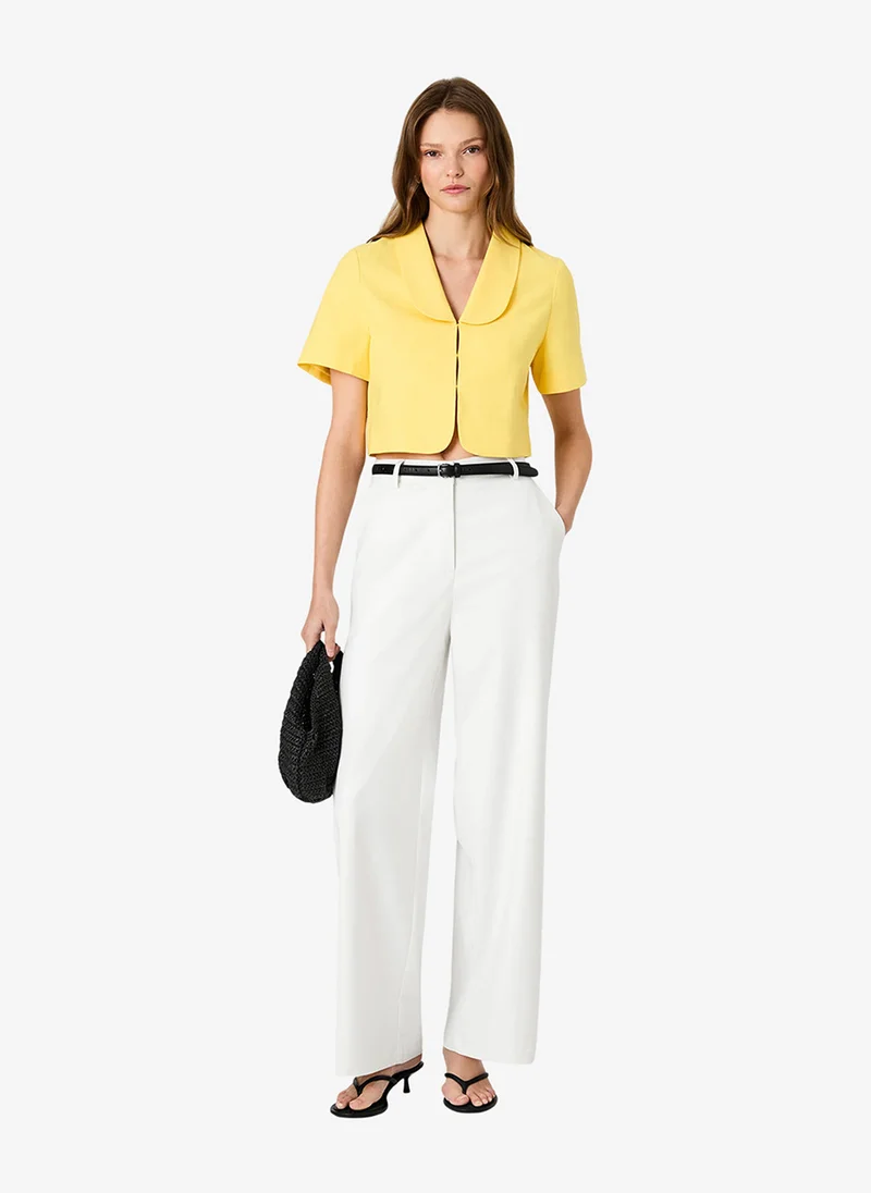 French Connection Dsy Ylw Women's Dsy Ylw Theo Linen Oversized Collar Top for Women | Best Price UAE