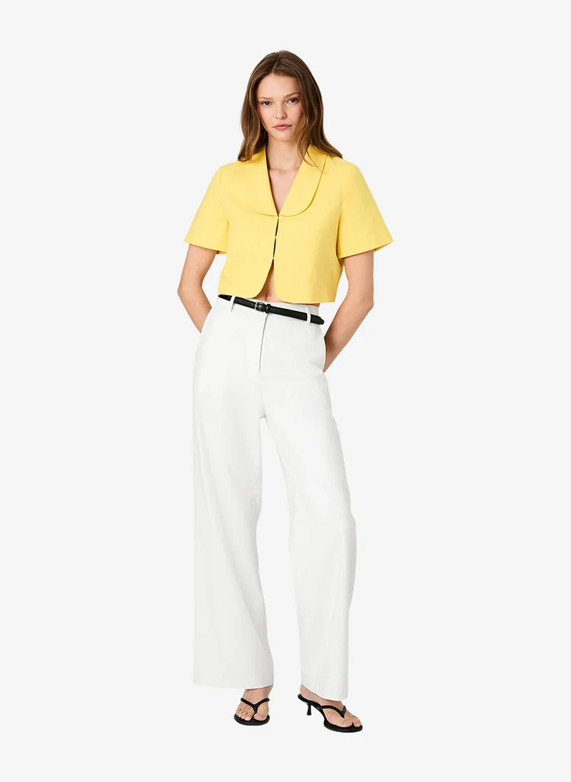 French Connection Dsy Ylw Women's Dsy Ylw Theo Linen Oversized Collar Top for Women | Best Price UAE