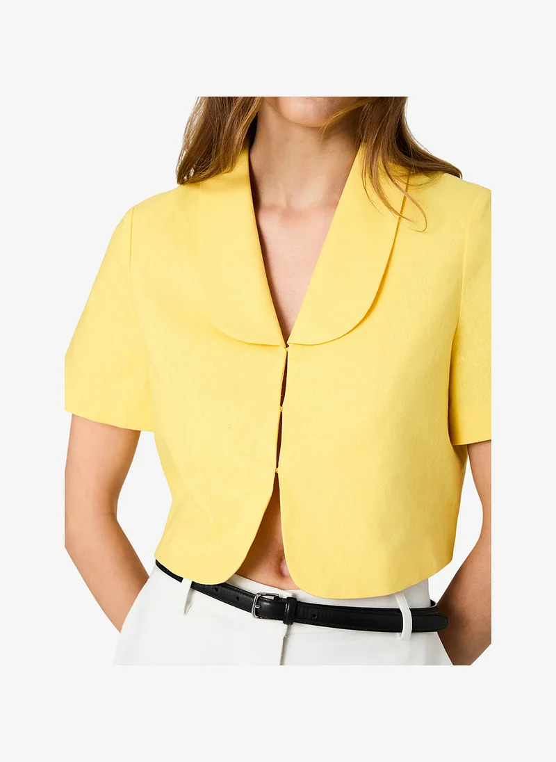 French Connection Dsy Ylw Women's Dsy Ylw Theo Linen Oversized Collar Top for Women | Best Price UAE