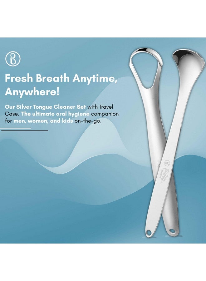 Beaute Secrets Beauté Secrets Tongue Cleaner Set With Travel Case for Men, Women and Kids, Silver - Image 2