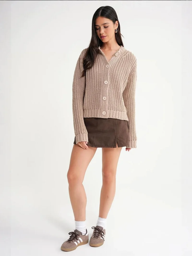 MixRay Mixray Textured Ribbed Knit Cardigan with Buttons