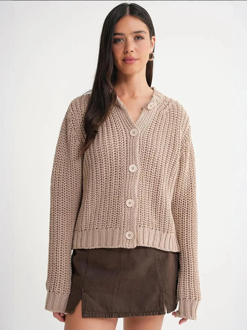 MixRay Mixray Textured Ribbed Knit Cardigan with Buttons