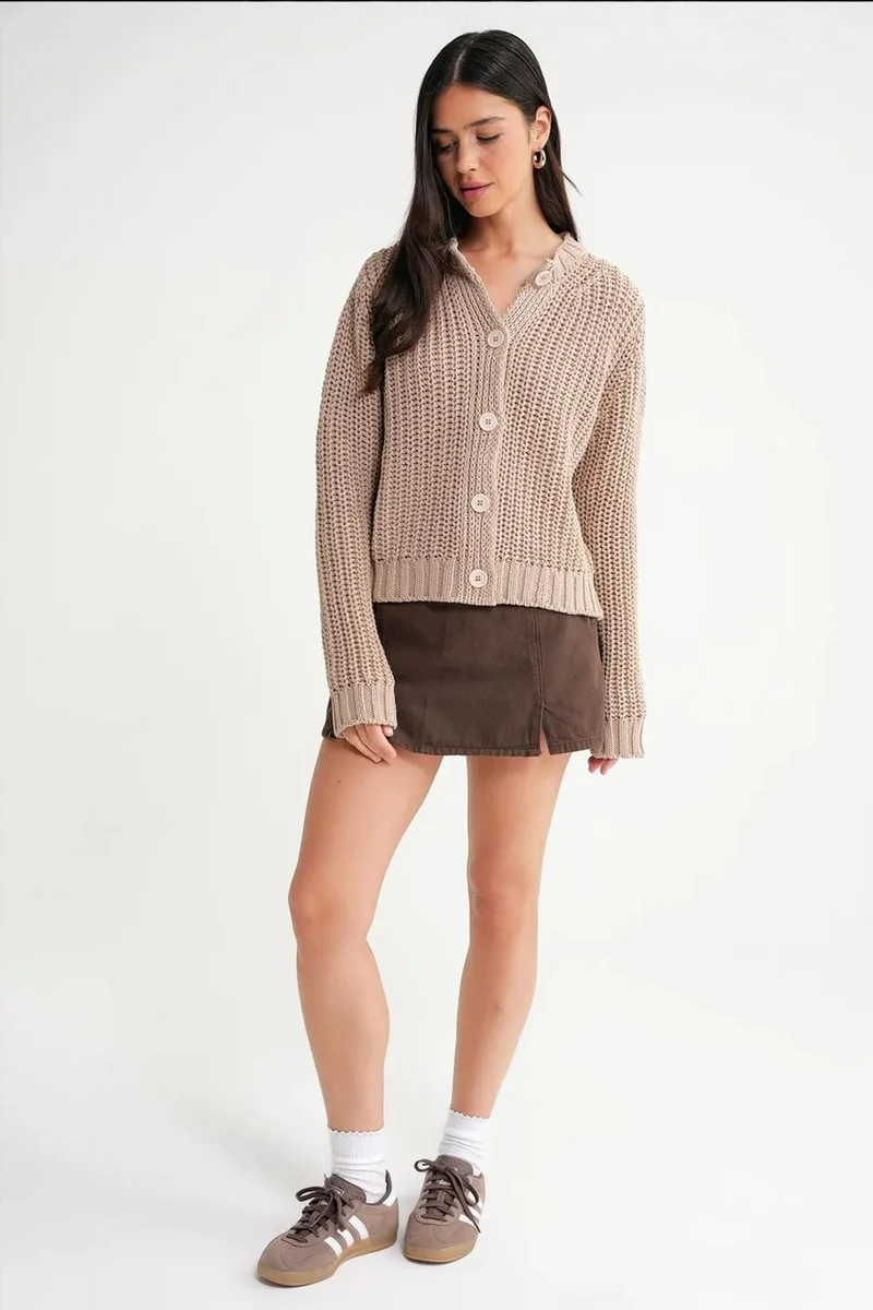 Mixray Mixray Textured Ribbed Knit Cardigan with Buttons