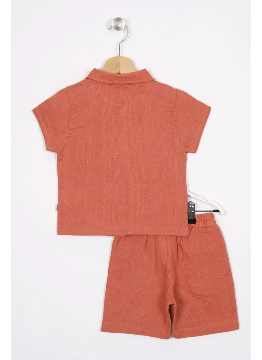 Zepkids Shirt Collar Short Sleeve Red Color Boy Shorts Set