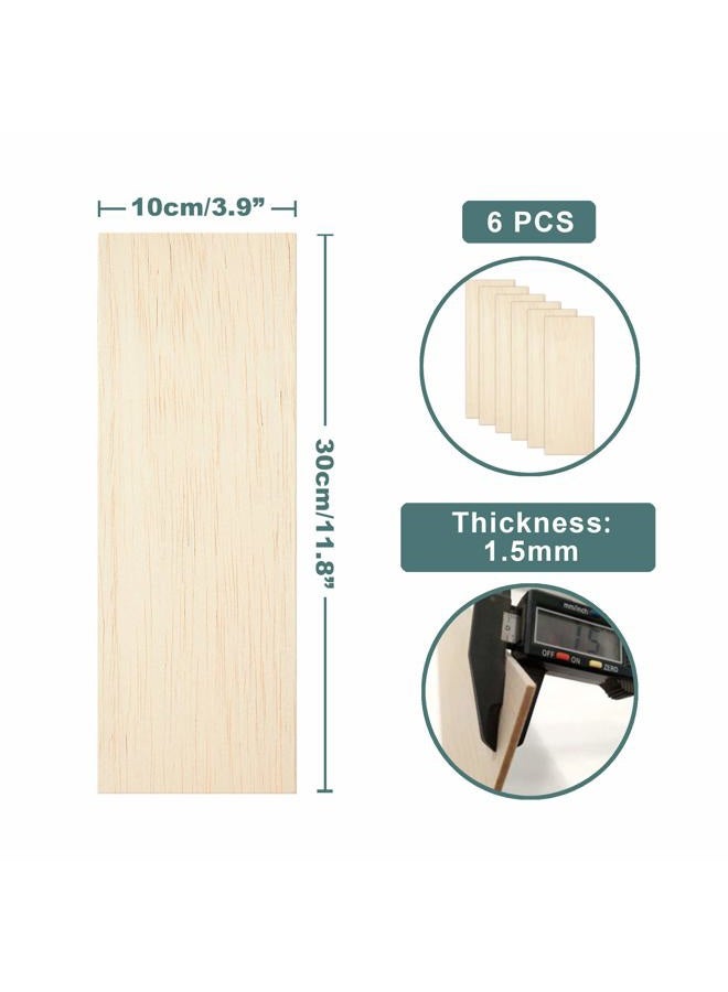 CRAFTIFF Balsa Wood Sheets Unfinished Thin Wood Pieces for Crafts 1/16 Thick 12"x4" - Pack of 6 (12"x4", Pack of 6) - Image 2